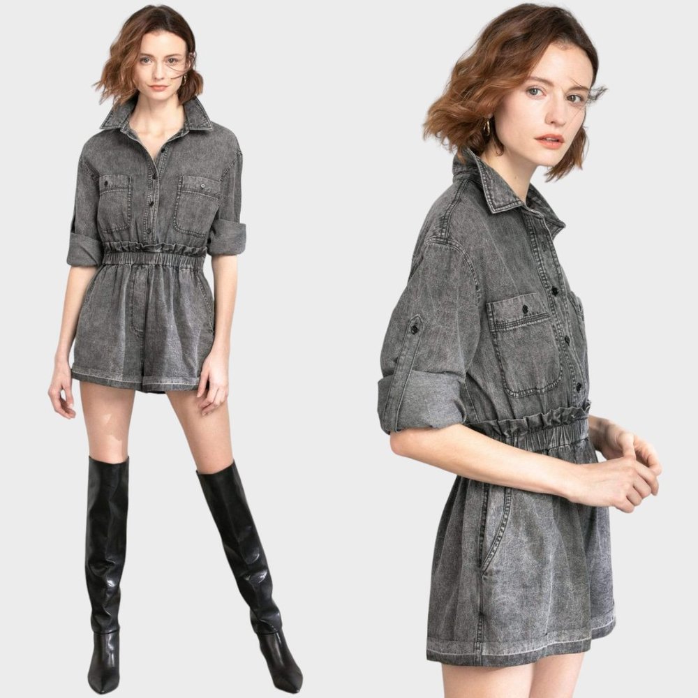 J.ING X Michelle Randolph Ashley Gray Denim Long Sleeve Romper Women's Size S